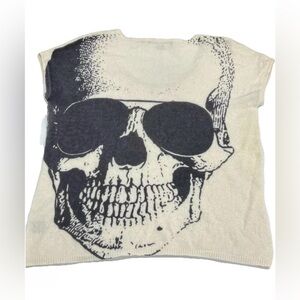 Skull Cashmere Skull  Knit Short Sleeve Top LAGENLOOK Size S
